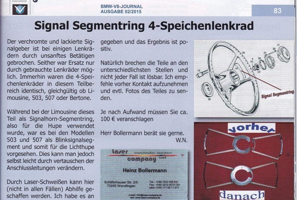 Veröffentlichung in Clubzeitschrift BMW V8 Club